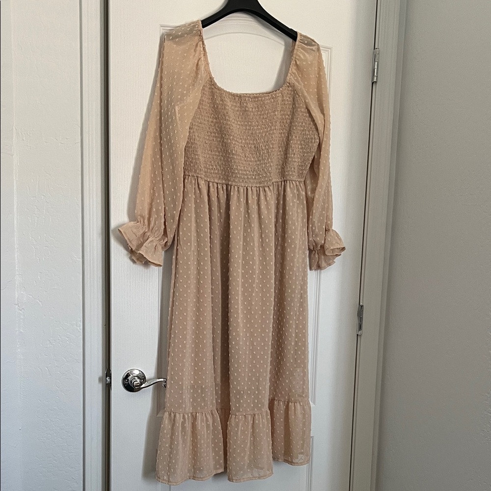 Elegant Beige Polka Dot Dress